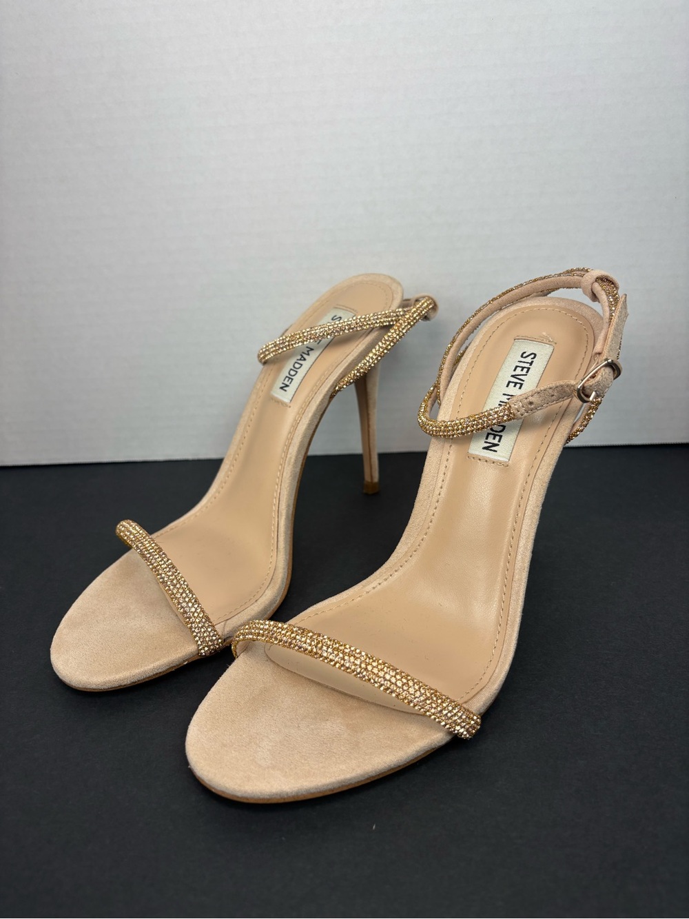 Steve Madden Nude Gold Embellished Ankle-Strap Heels
